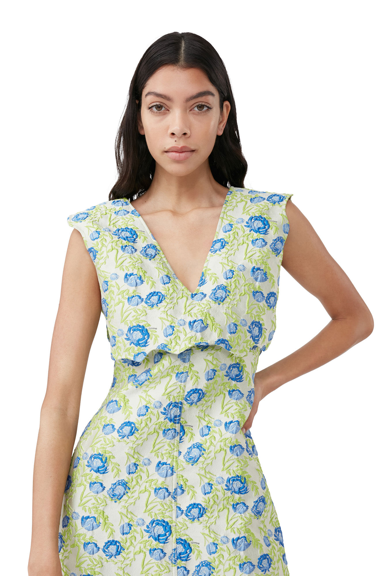 3D Jacquard Rhythm Collar Long Dress