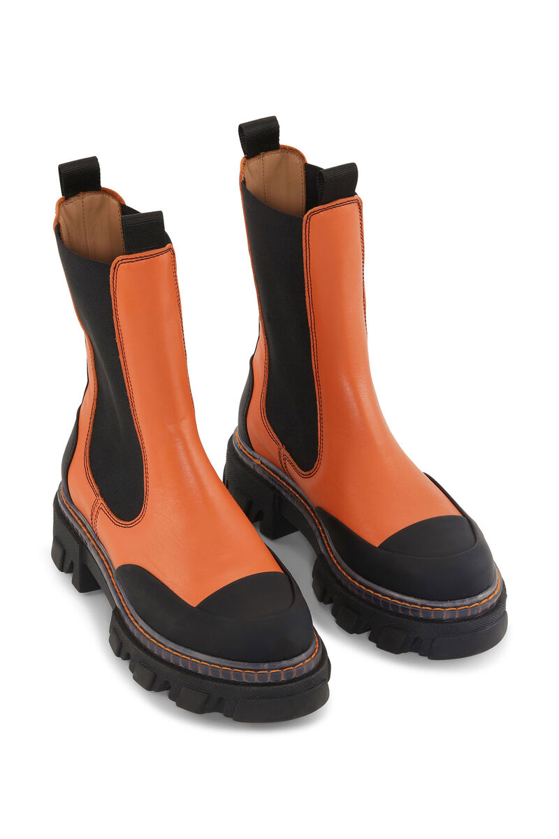 Cleated Mid Chelsea Boots, in colour Orangeade - 3 - GANNI