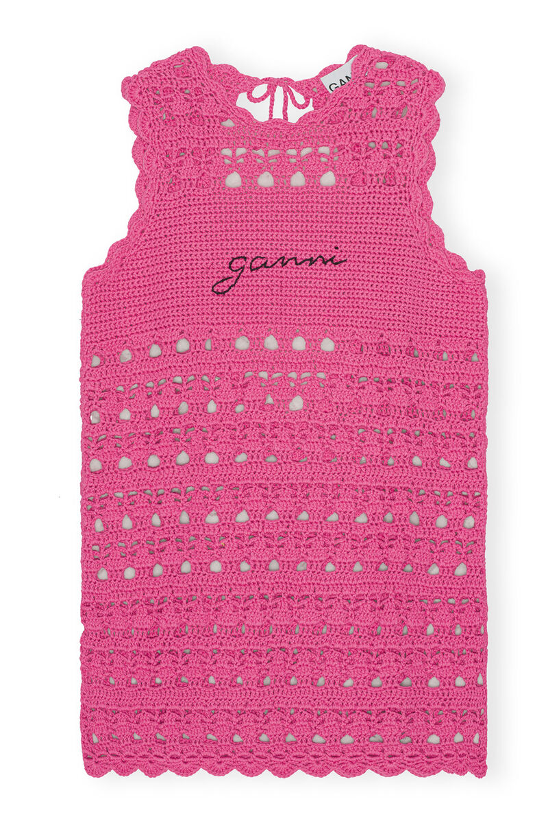 Gehäkelte Tunika, in colour Shocking Pink - 1 - GANNI