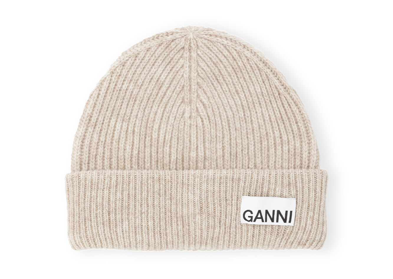 Sand Fitted Wool Rib Knit Beanie, Recycled Polyamide, in colour Brazilian Sand - 1 - GANNI