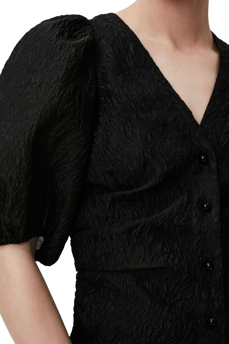 V-ringad blus i jacquard, Polyamide, in colour Black - 4 - GANNI
