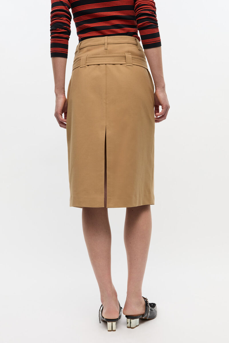 Camel Cotton Midi Skirt, Elastane, in colour Tiger's Eye - 4 - GANNI