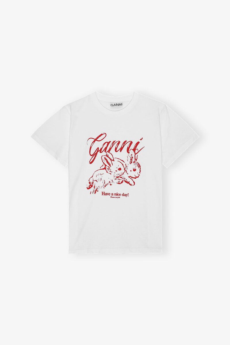 Relaxed Bunny T-shirt, Cotton, in colour Bright White - 1 - GANNI