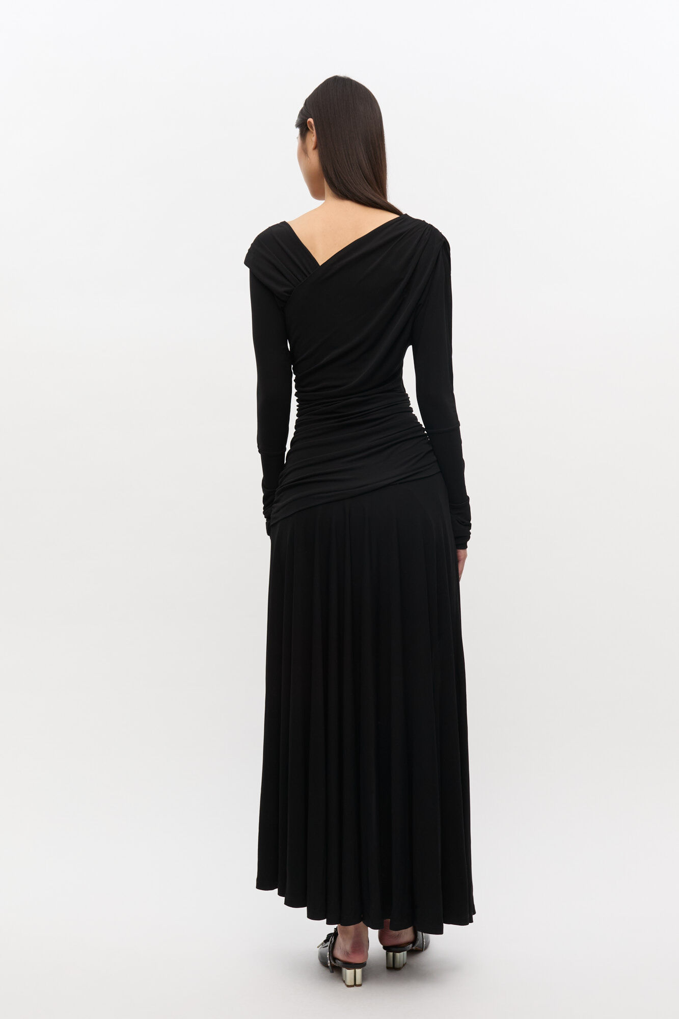 Black Ruched Dress, Viscose, in colour Black - 2 - GANNI