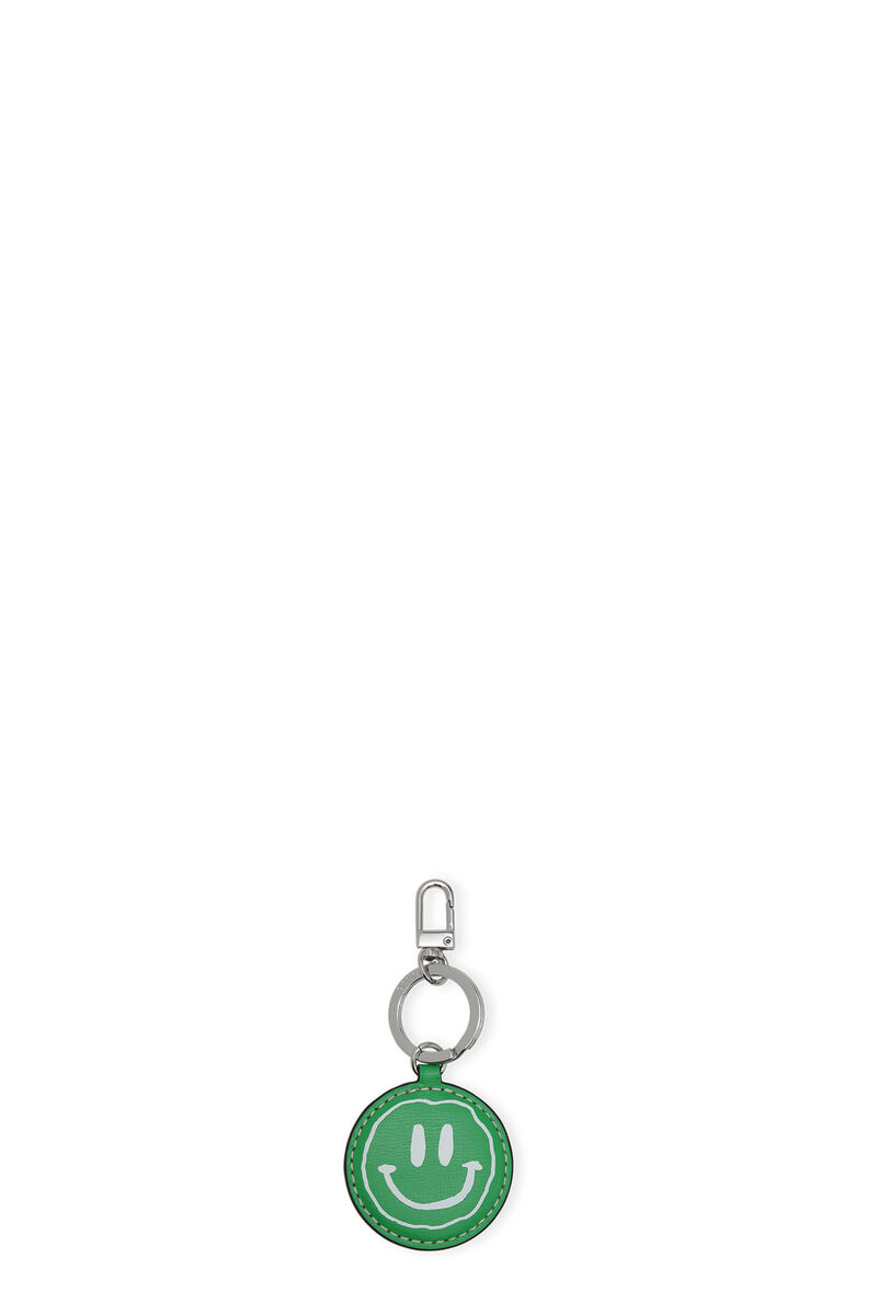 Banner Smiley Keychain, Leather, in colour Kelly Green - 1 - GANNI
