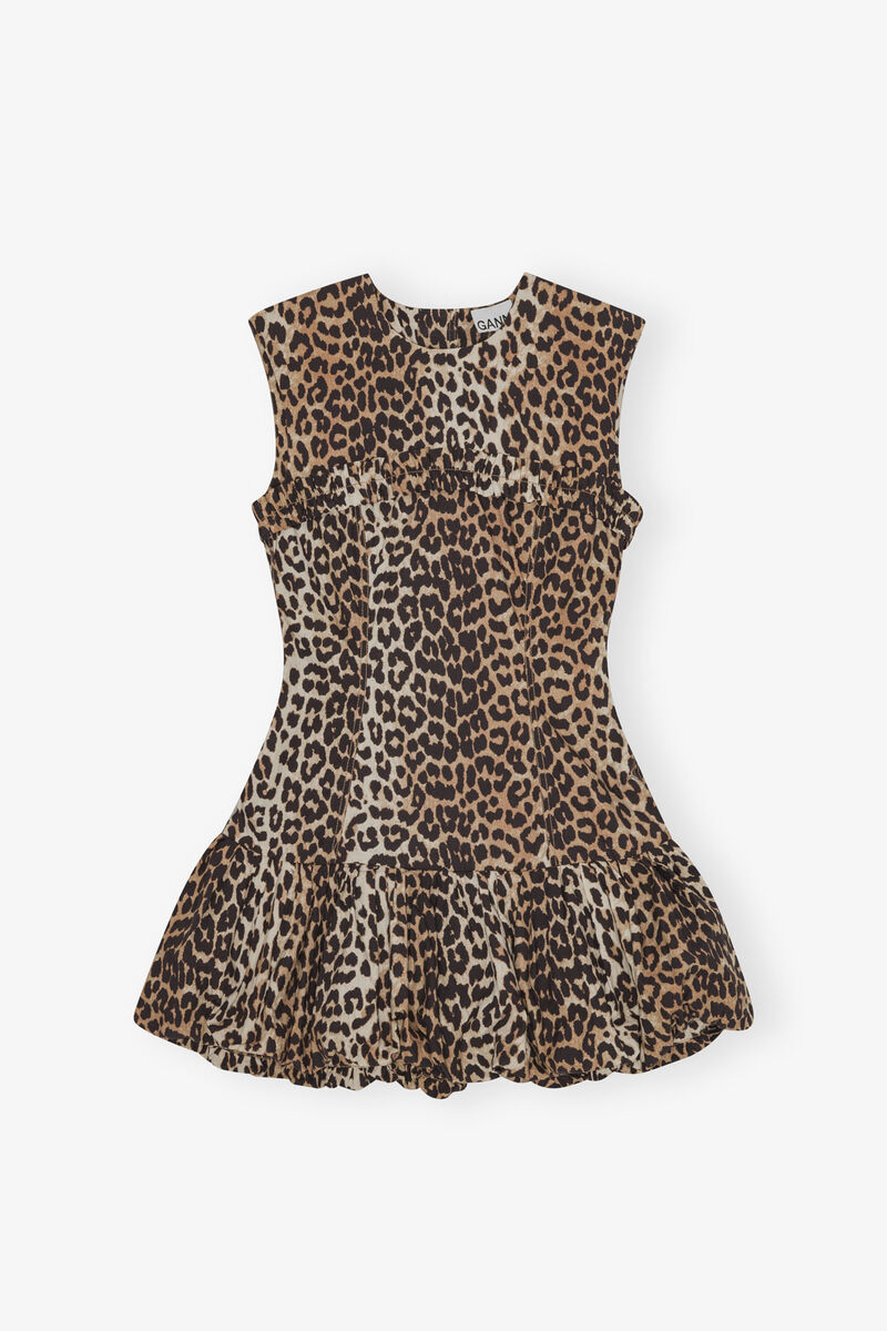 Leopardmönstrad Bomulls Mini Klänning, Cotton, in colour Leopard - 1 - GANNI