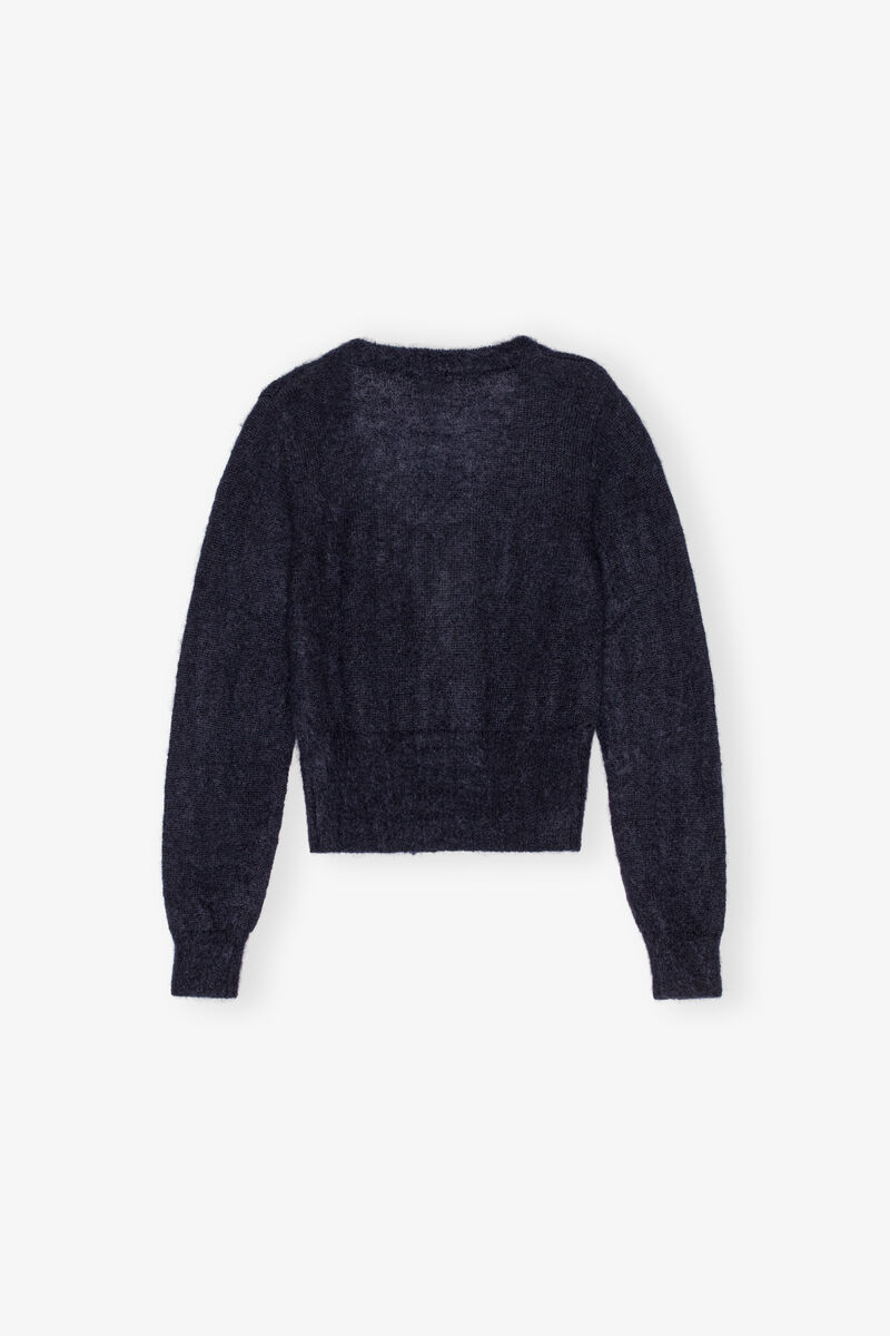 Dark Blue Tie String Cardigan, Merino Wool, in colour Sky Captain - 2 - GANNI