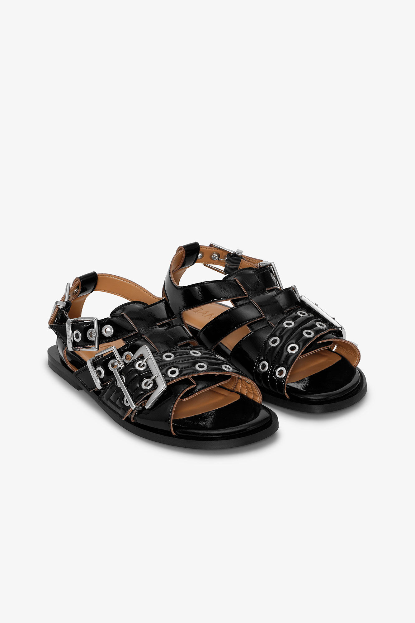 Black Naplack Buckle Sandals, Polyurethane, in colour Black - 3 - GANNI