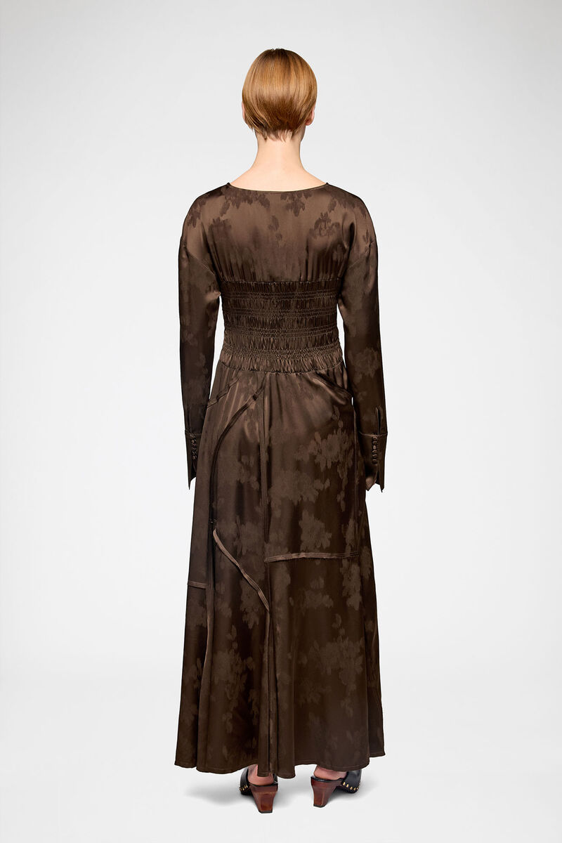 Dress in Brown Satin, Acetate, in colour Demitasse - 2 - GANNI
