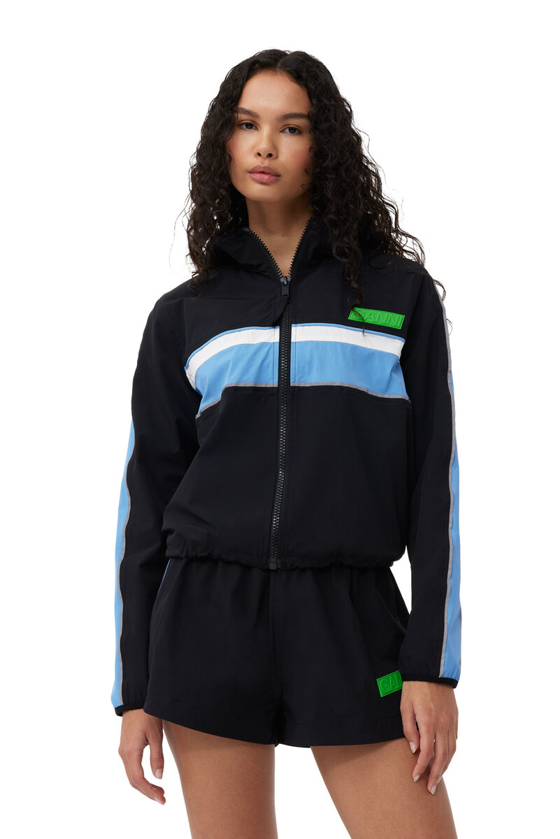 Stretch Shell Tracksuit Jacke, Recycled Nylon, in colour Black - 1 - GANNI