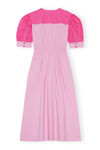 Poplin V-Neck Midi Dress, Cotton, in colour Phlox Pink - 2 - GANNI