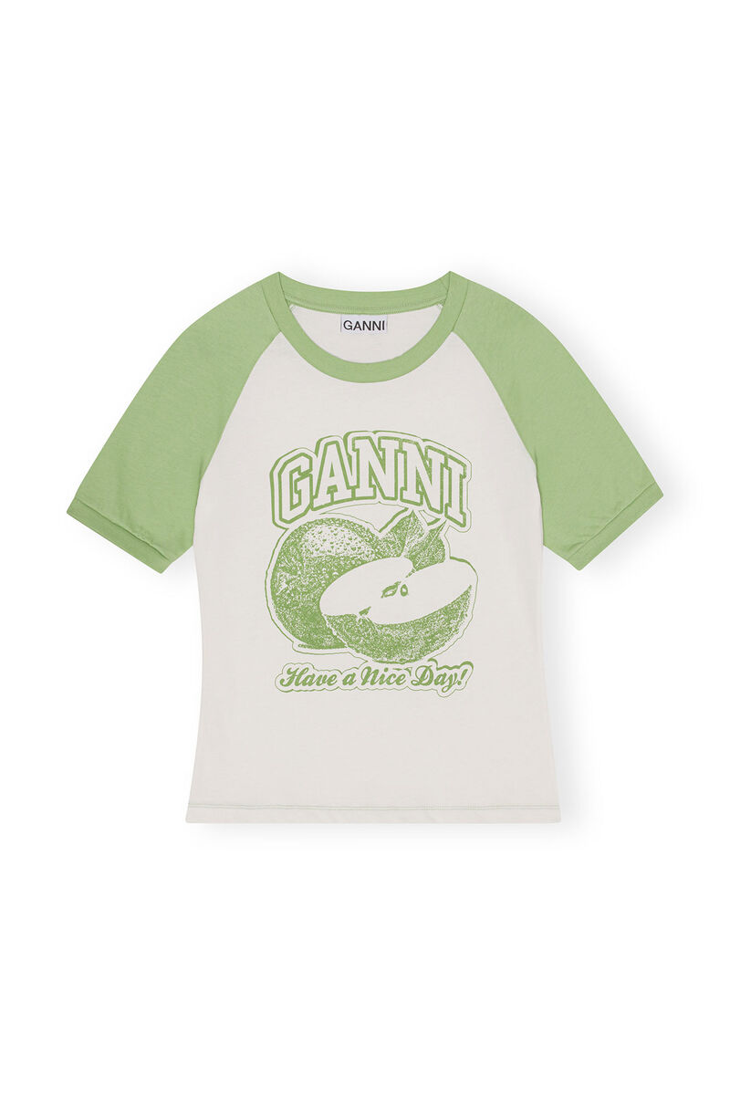 Apple Raglan T-shirt, Cotton, in colour Egret - 1 - GANNI