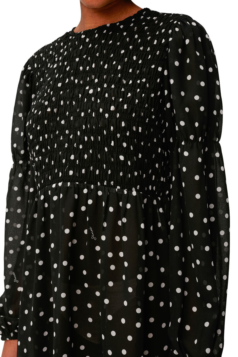 Printed Mini Dress, Recycled Polyester, in colour Black - 3 - GANNI