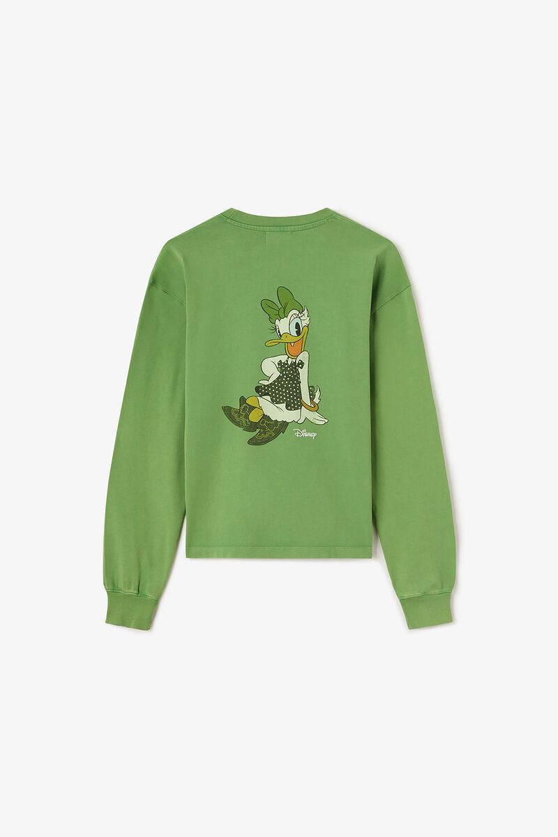Daisy Duck Green Long-sleeve T-shirt, Organic Cotton, in colour Minced Herb - 2 - GANNI