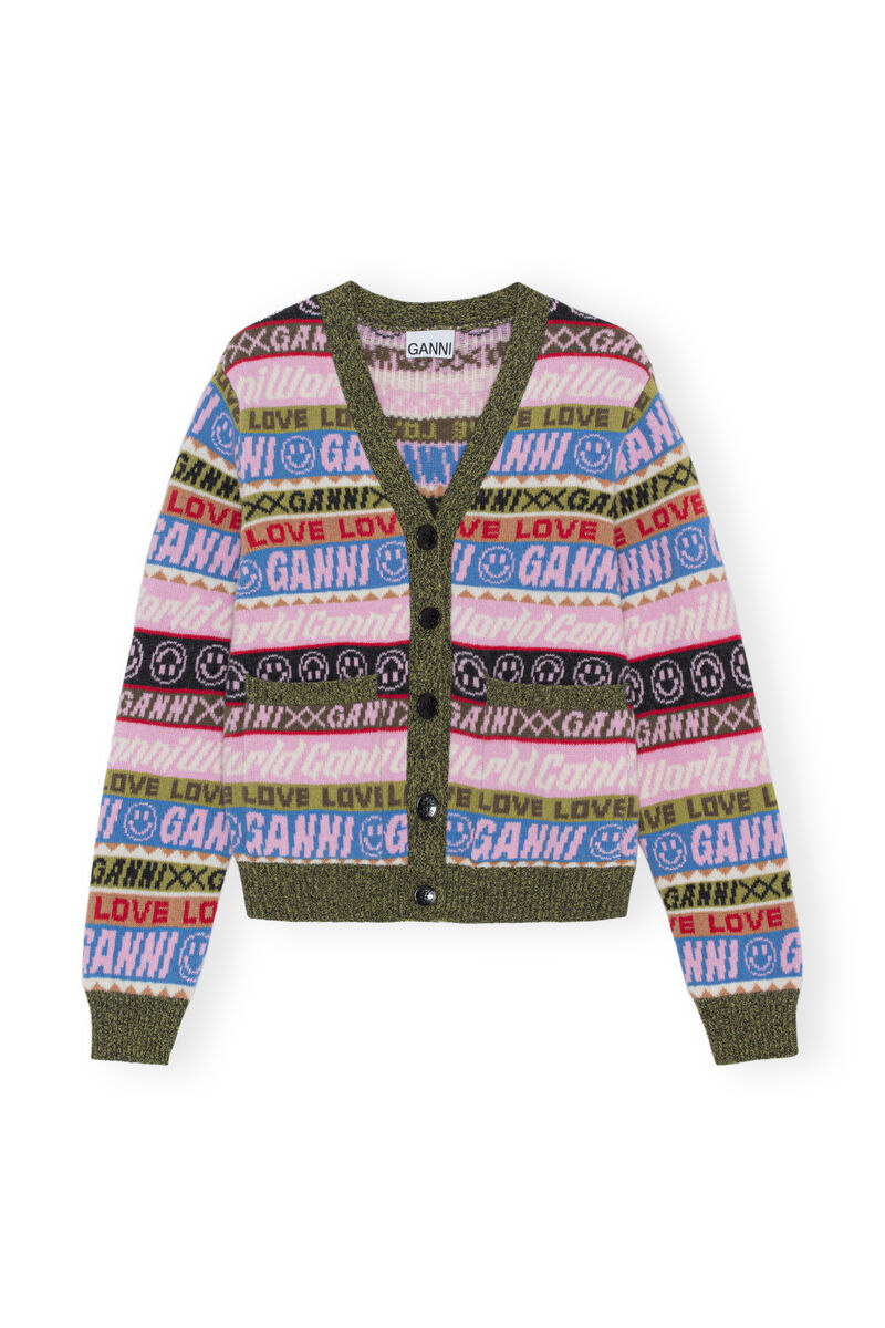Graphic Cardigan, Recycled Polyamide, in colour Multicolour - 1 - GANNI