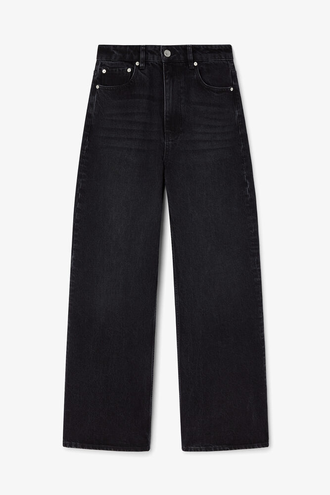 Izey Jeans in Black Rigid Denim, Black Washed