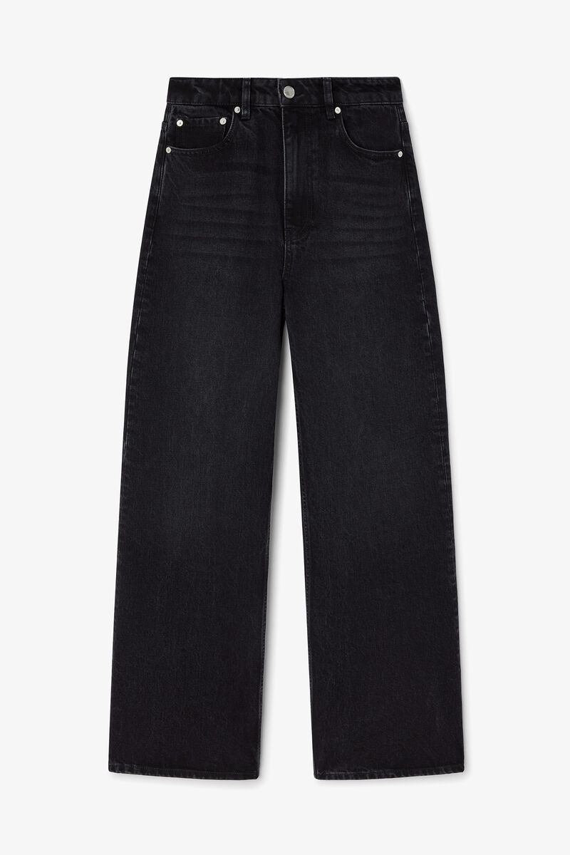 Izey jeans i sort rigid denim, Organic Cotton, in colour Black Washed - 1 - GANNI