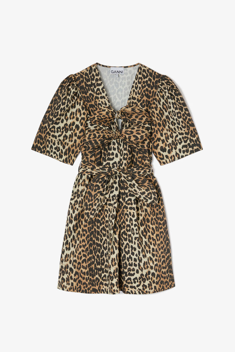 Leopard Cotton Mini Dress, Organic Cotton, in colour Leopard - 1 - GANNI