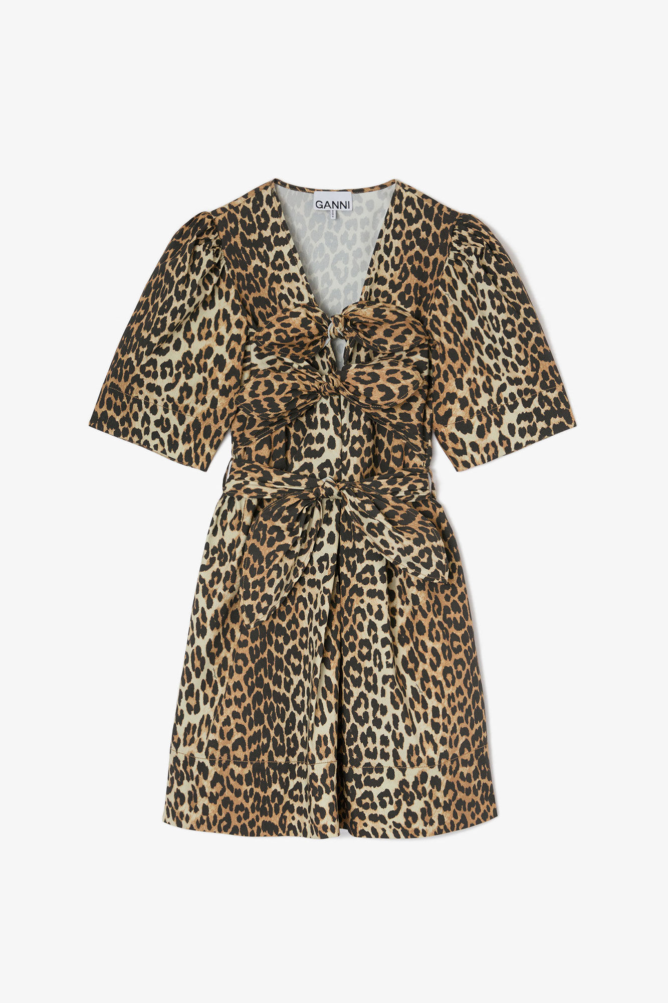 Leopard Cotton Mini Dress, Organic Cotton, in colour Leopard - 1 - GANNI