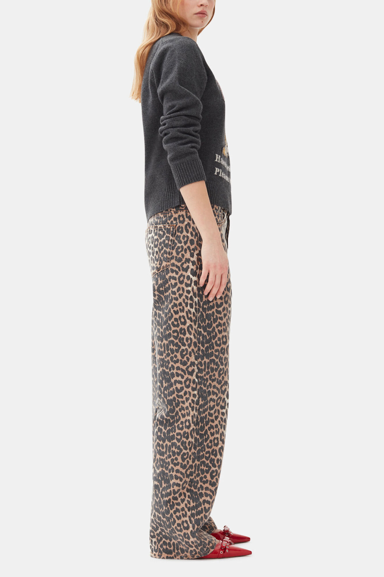 Dark Grey Graphic Tiger Jumper, Wool, in colour Gray Quill - 3 - GANNI