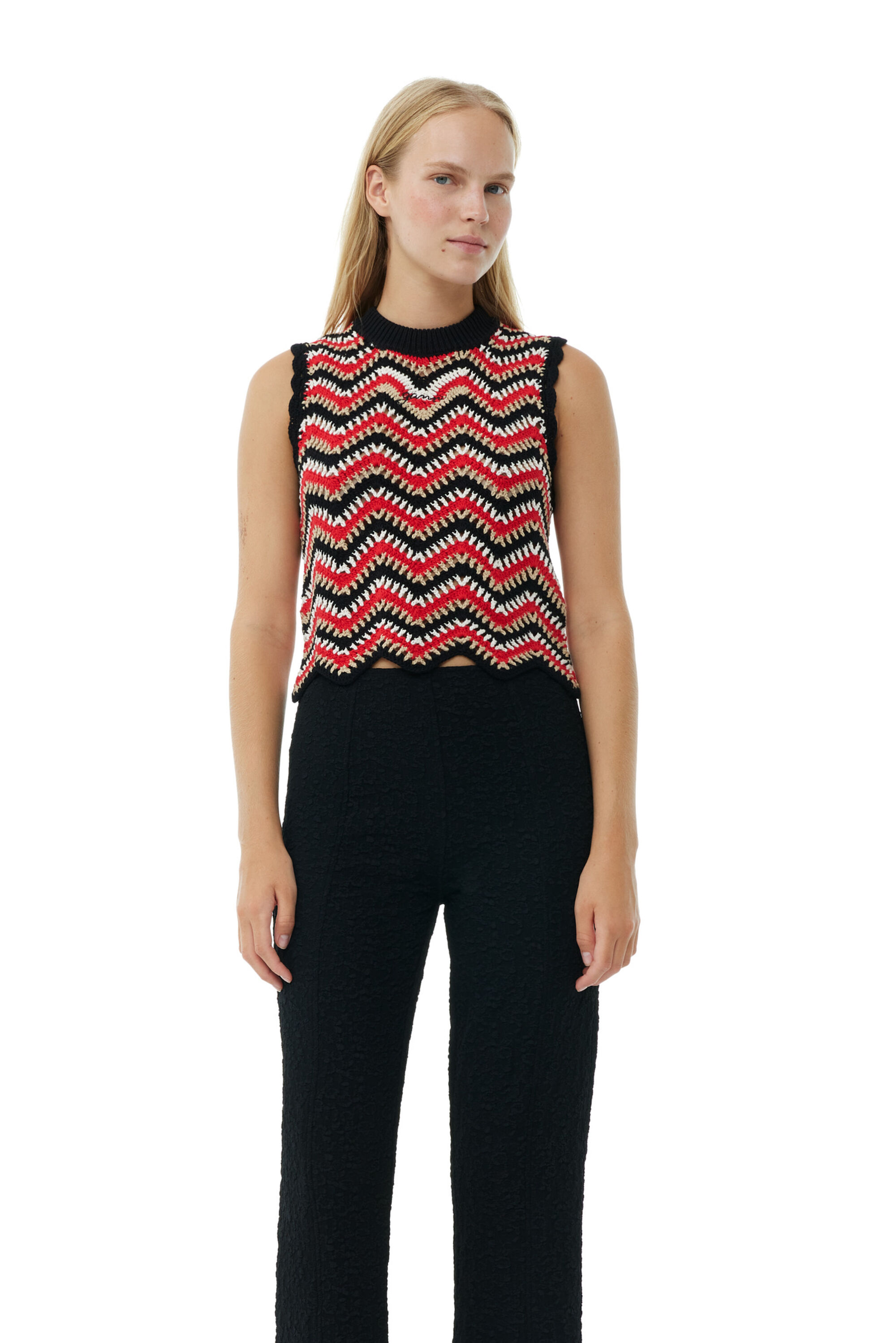 Racing Red Red Cotton Crochet Vest GANNI