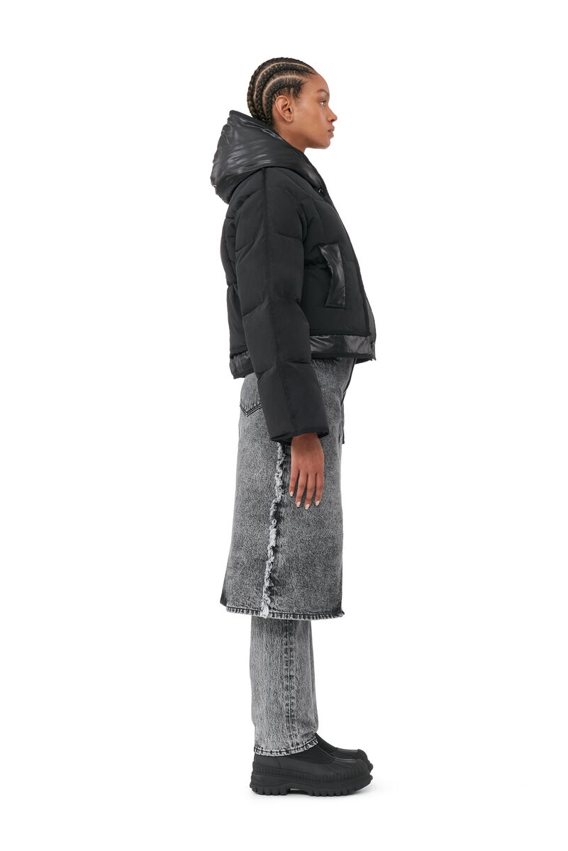Black Short Hooded Puffer Jacket, LENZING™ ECOVERO™, in colour Black - 3 - GANNI