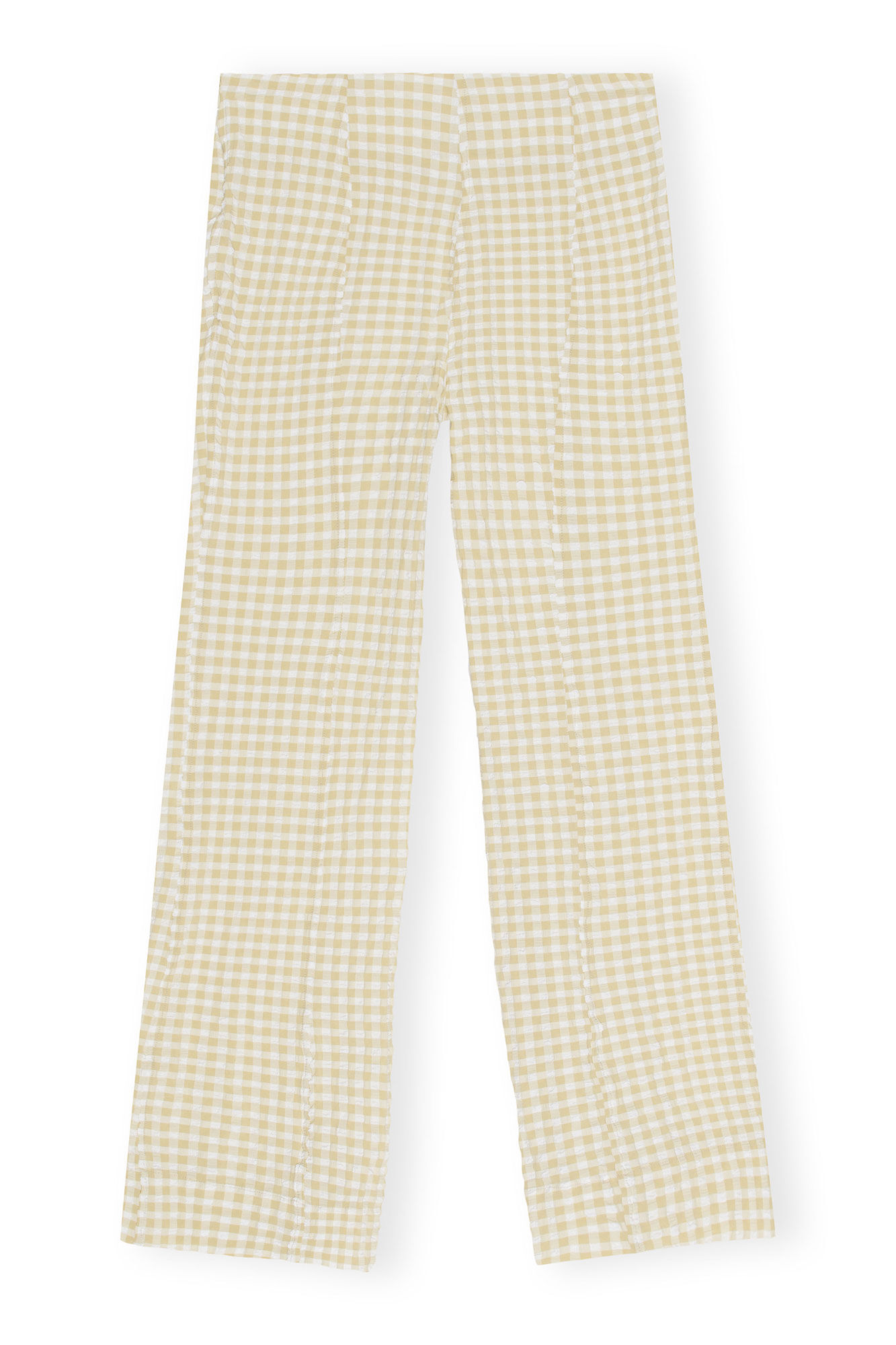 Khaki Seersucker Pants, Elastane, in colour Pale Khaki - 2 - GANNI