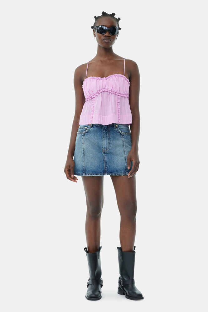 Sparkle Logo Denim Mini Skirt, Tint Wash