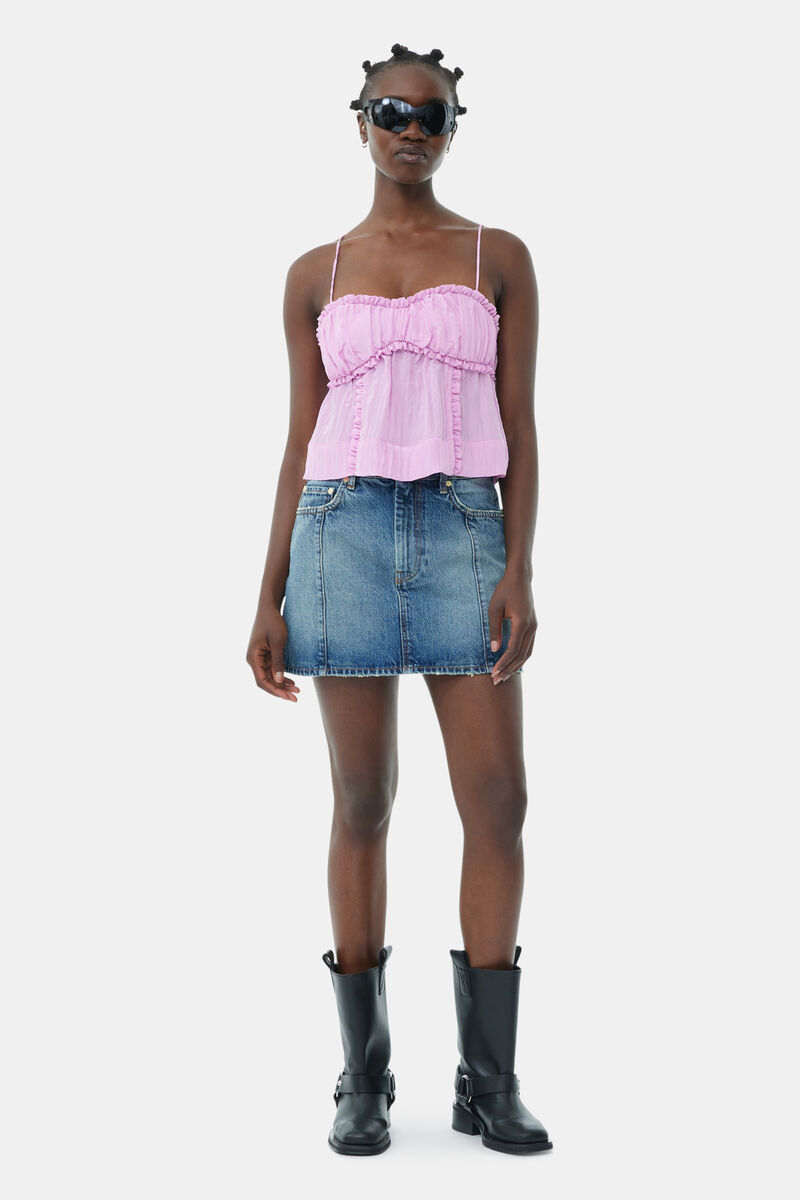 Jupe Sparkle Logo Denim Mini, Cotton, in colour Tint Wash - 1 - GANNI