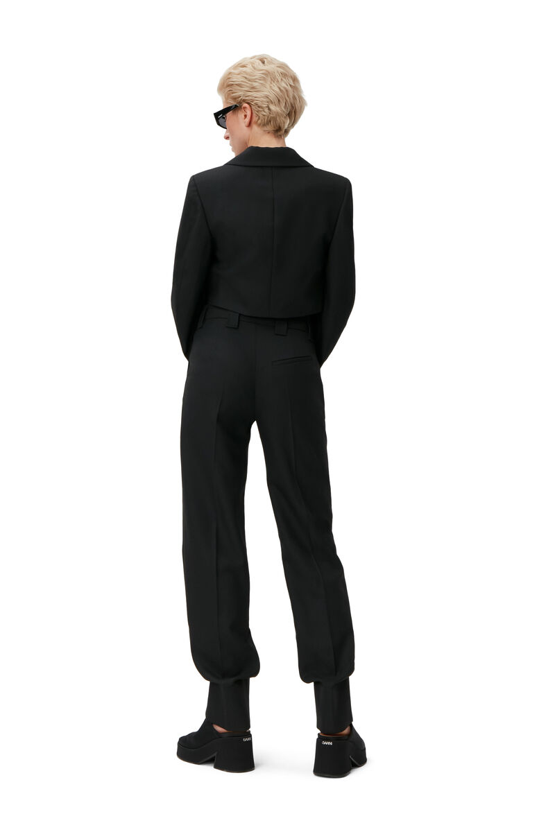 Double-Breasted Cropped Blazer, Recycled Polyester, in colour Black - 2 - GANNI