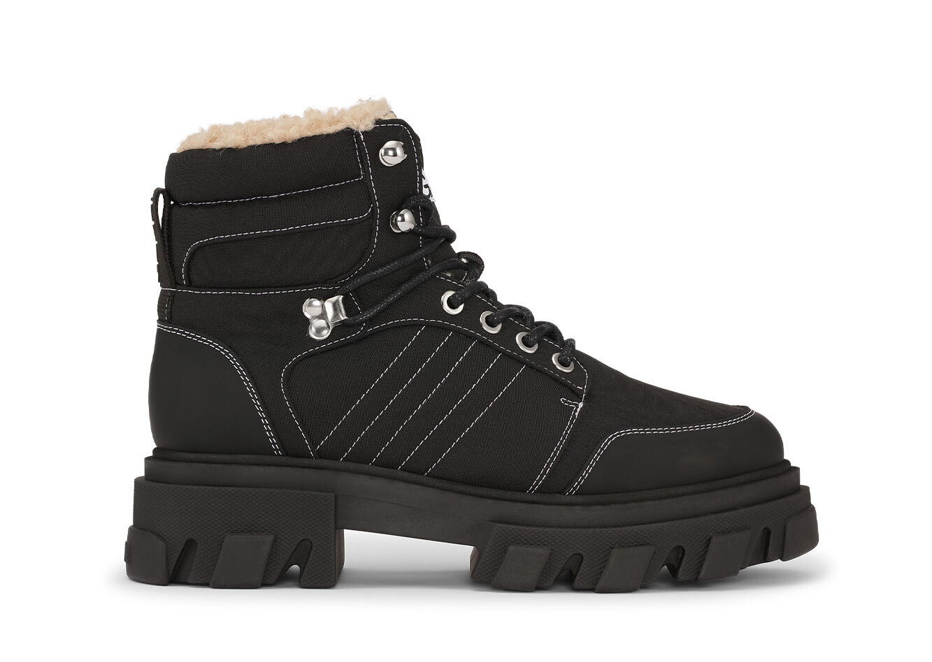 Lace-up Hiking Boots, Calf Leather, in colour Black - 1 - GANNI