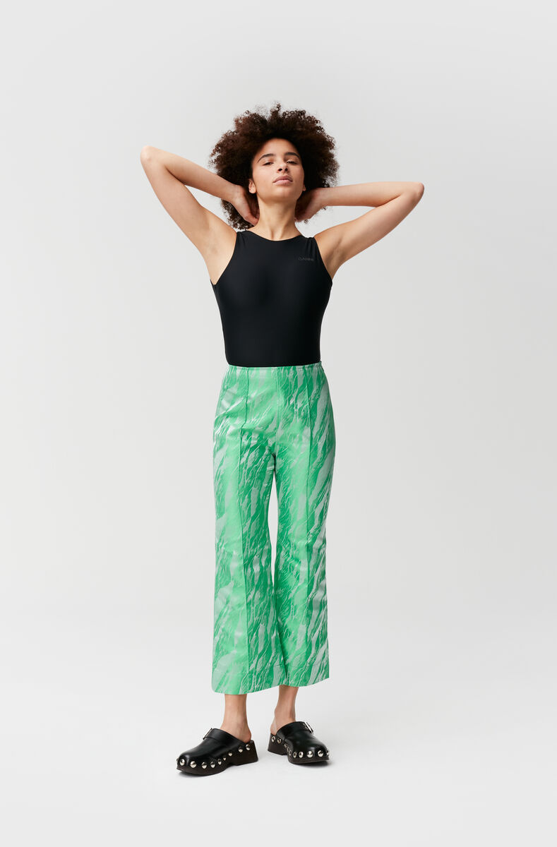 Jacquard Jacquard Cropped Pants, Polyester, in colour Island Green - 3 - GANNI