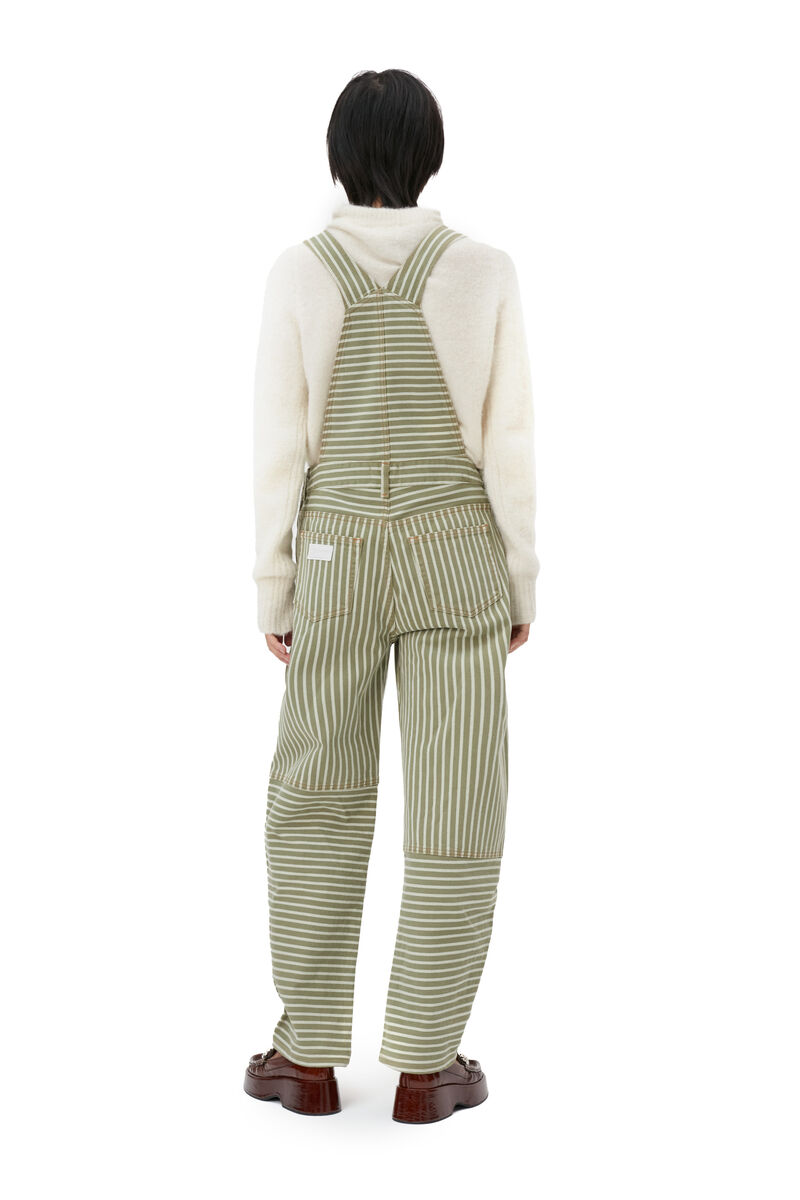 Stripe Denim Overalls, Cotton, in colour Stripe Loden Green - 3 - GANNI