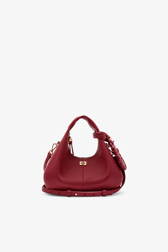 Genarbte Mini-Hobo-Tasche, Red Dahlia