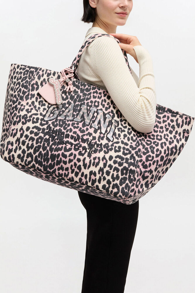 Leopard Sequin XXL Tote, Bleached Mauve
