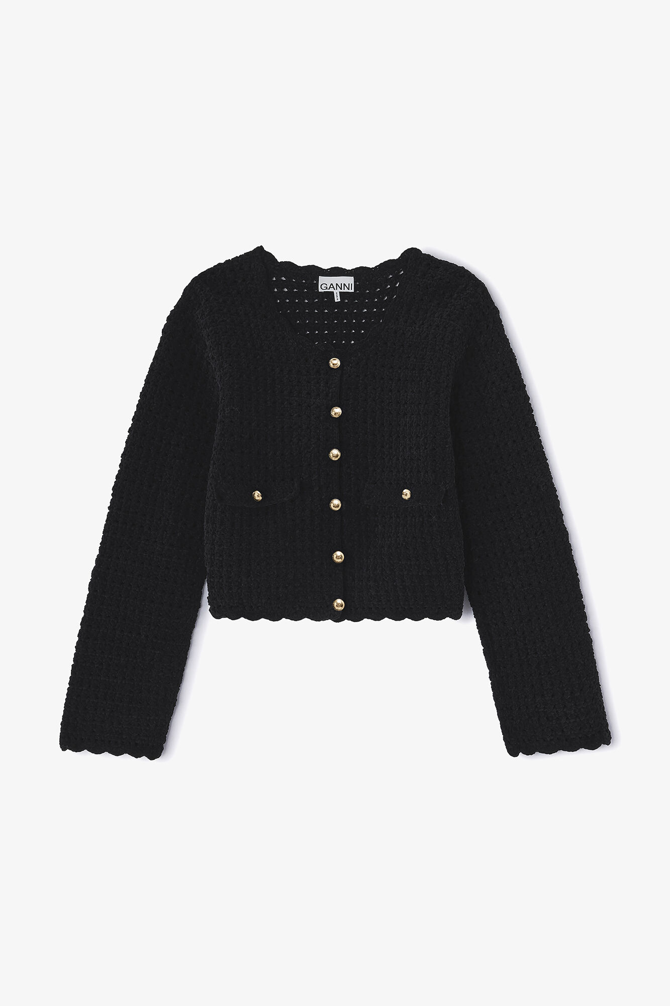 Black Crochet Cardigan, Organic Cotton, in colour Black - 1 - GANNI