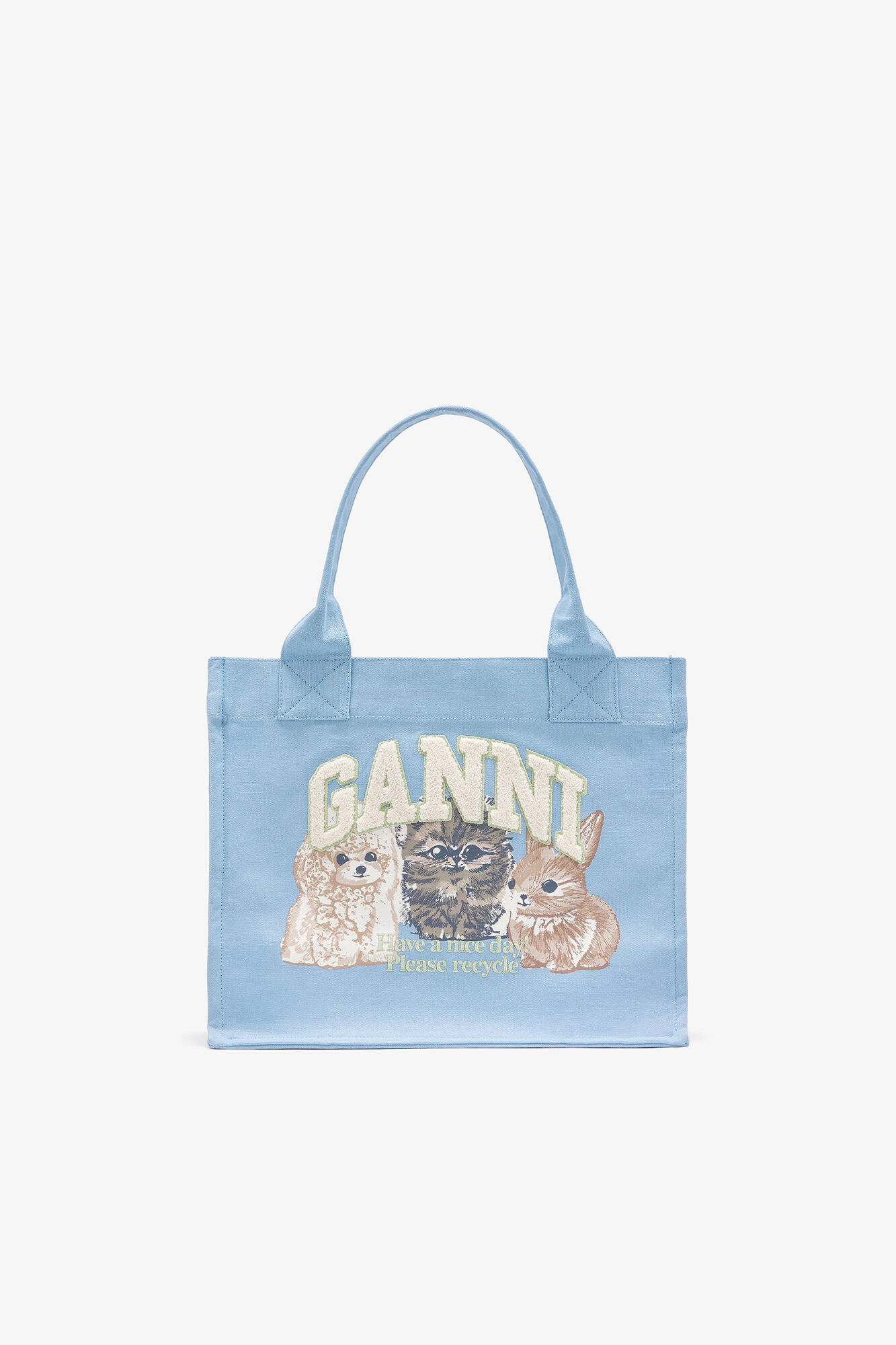 Blue Animal Large Tote, Recycled Cotton, in colour Soft Chambray - 1 - GANNI