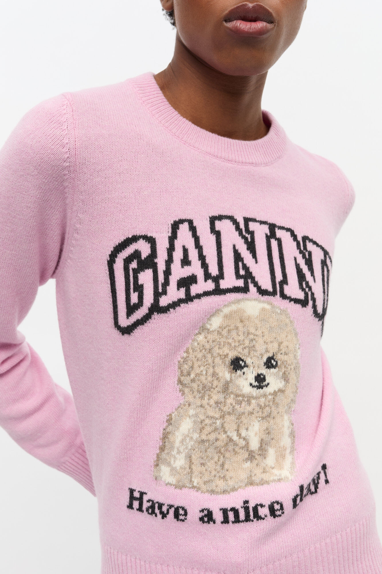 Pink Poodle Jumper, Wool, in colour Chalk Pink - 3 - GANNI