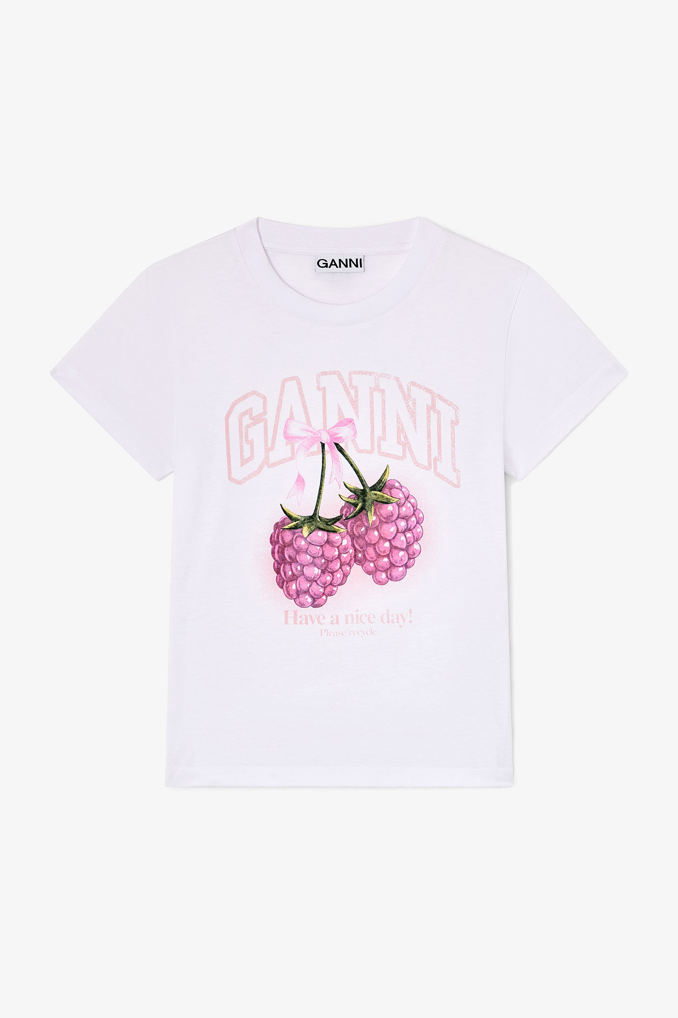 Baby Fit T-shirt with Raspberry, Organic Cotton, in colour Bright White - 1 - GANNI