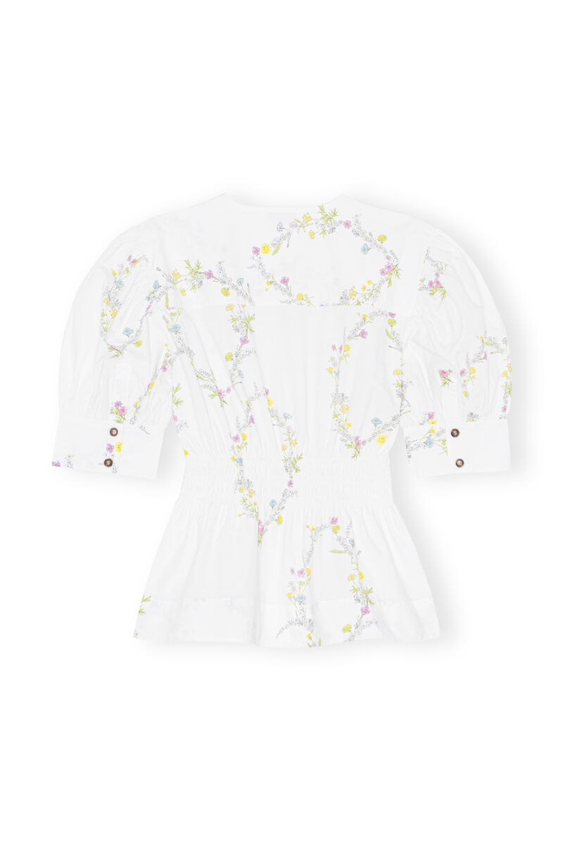 Poplin V-Neck Shirt, Cotton, in colour Floral Shape Bright White - 2 - GANNI