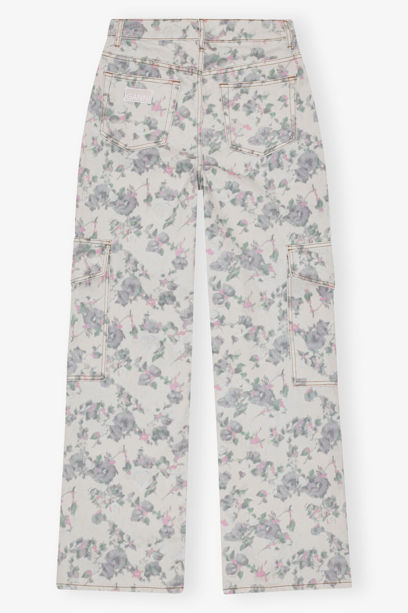 Floral Printed Angi Jeans, Cotton, in colour Tofu - 2 - GANNI