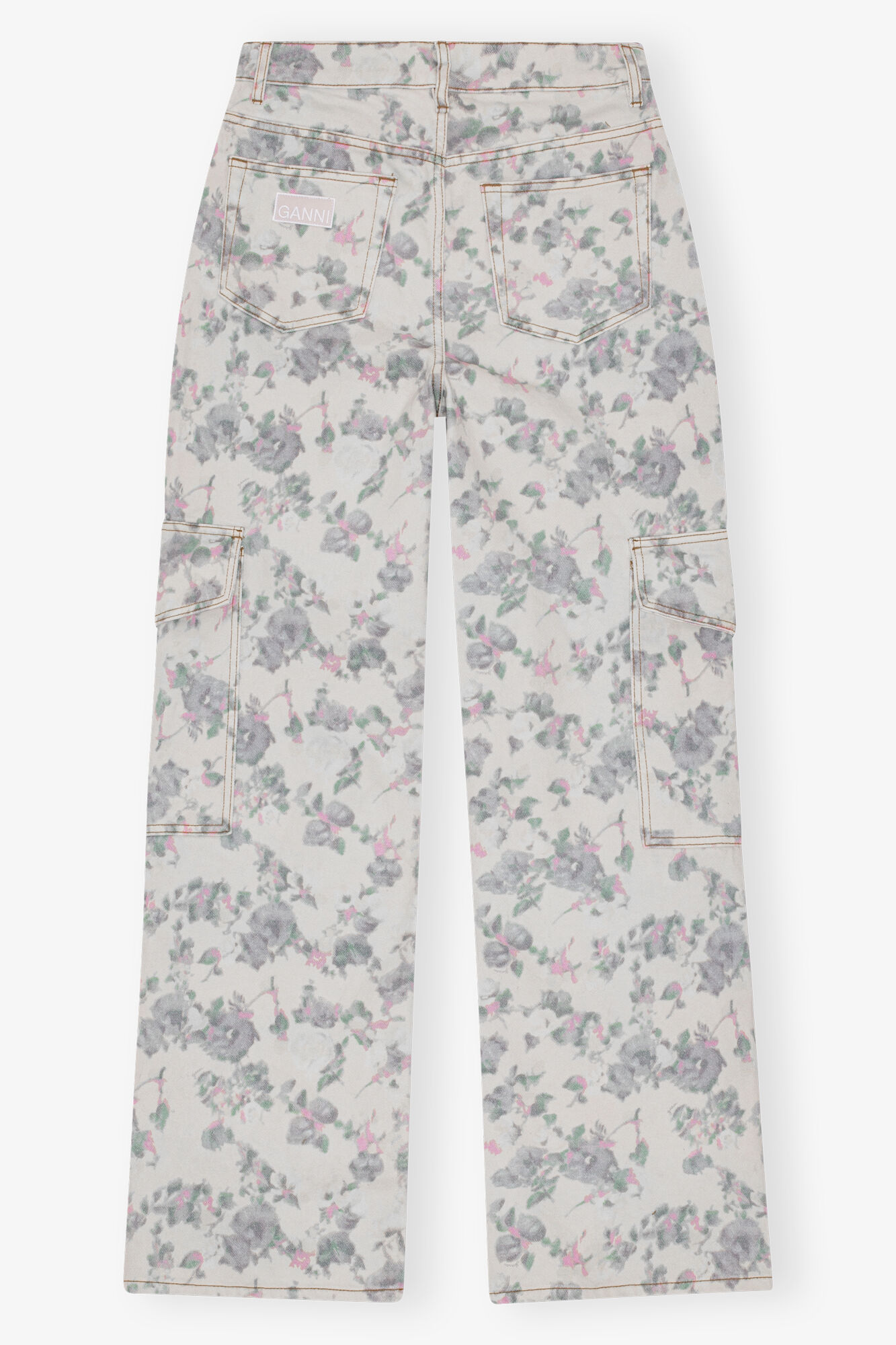 Floral Printed Angi Jeans, Cotton, in colour Tofu - 2 - GANNI