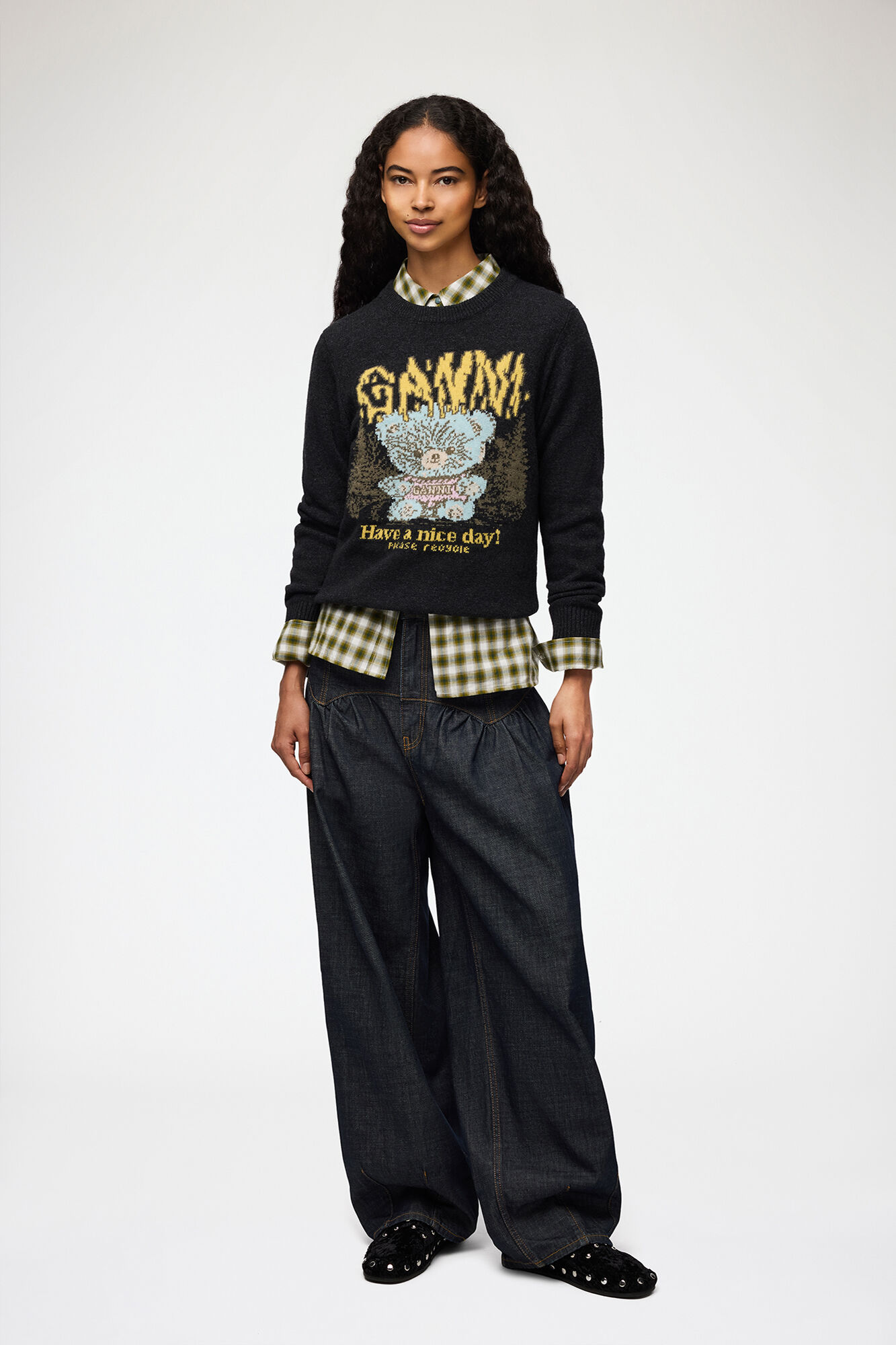 Jumper with Forest Teddy, Wool, in colour Phantom - 2 - GANNI
