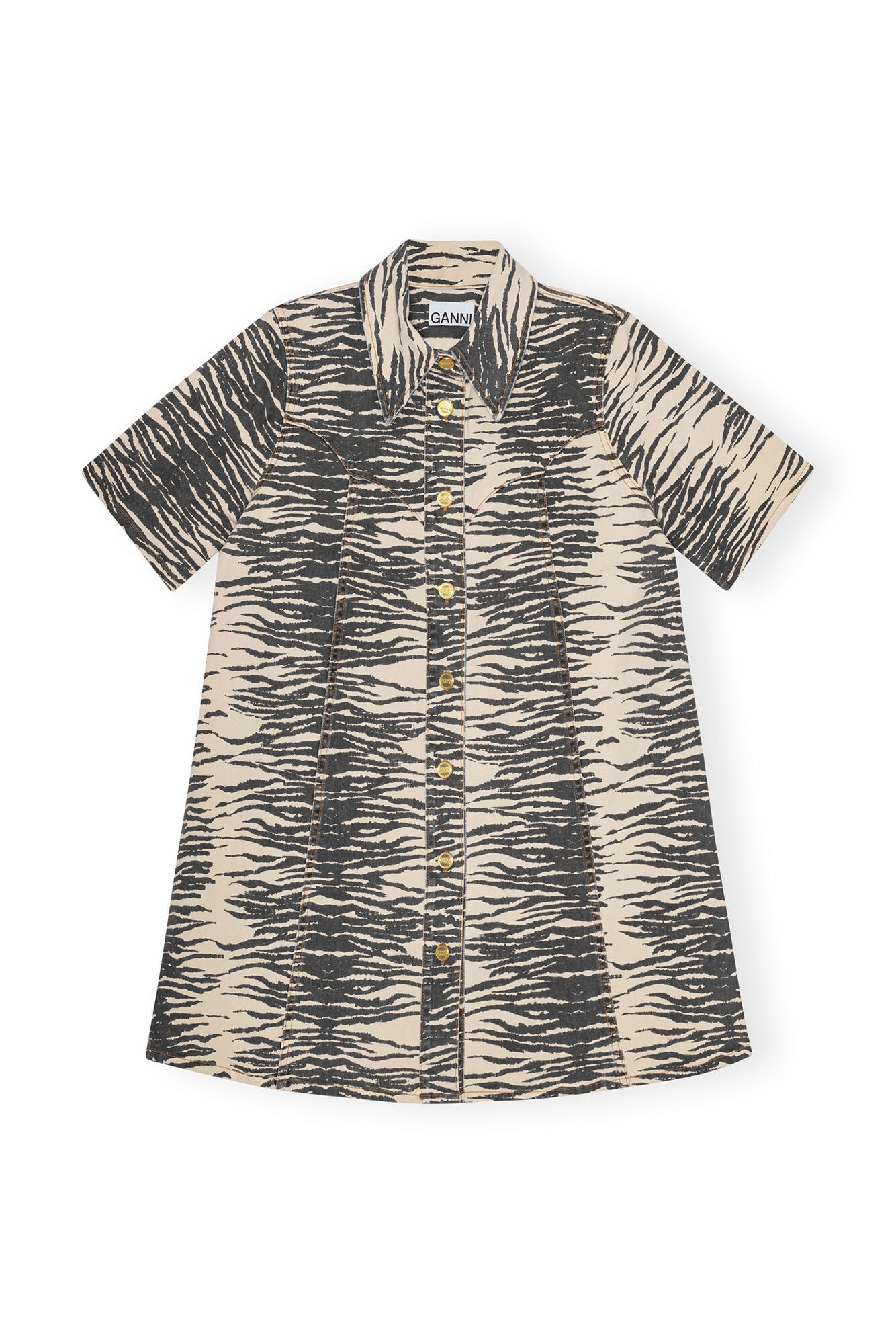 Print Denim Mini Dress, Elastane, in colour Oyster Gray - 1 - GANNI