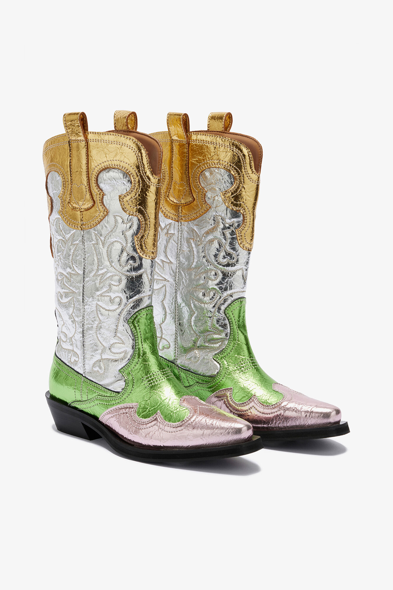 Mid Shaft Embroidered Western Boots, Polyurethane, in colour Multicolour - 2 - GANNI