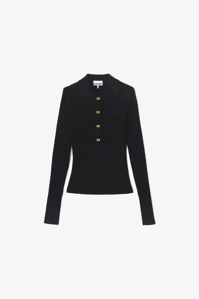 D&uuml;nnes Strick-Polo mit Pailletten, Black