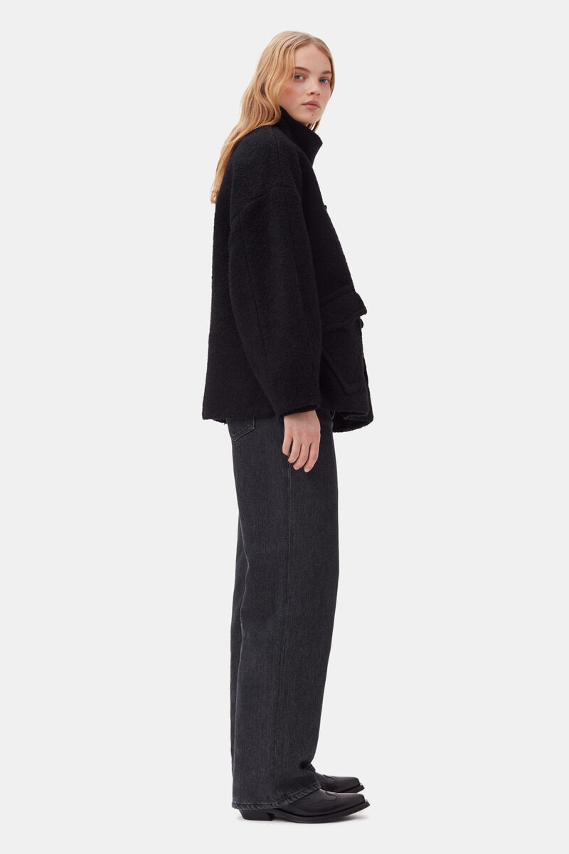 Black Boucle Jacket, Polyester, in colour Black - 3 - GANNI