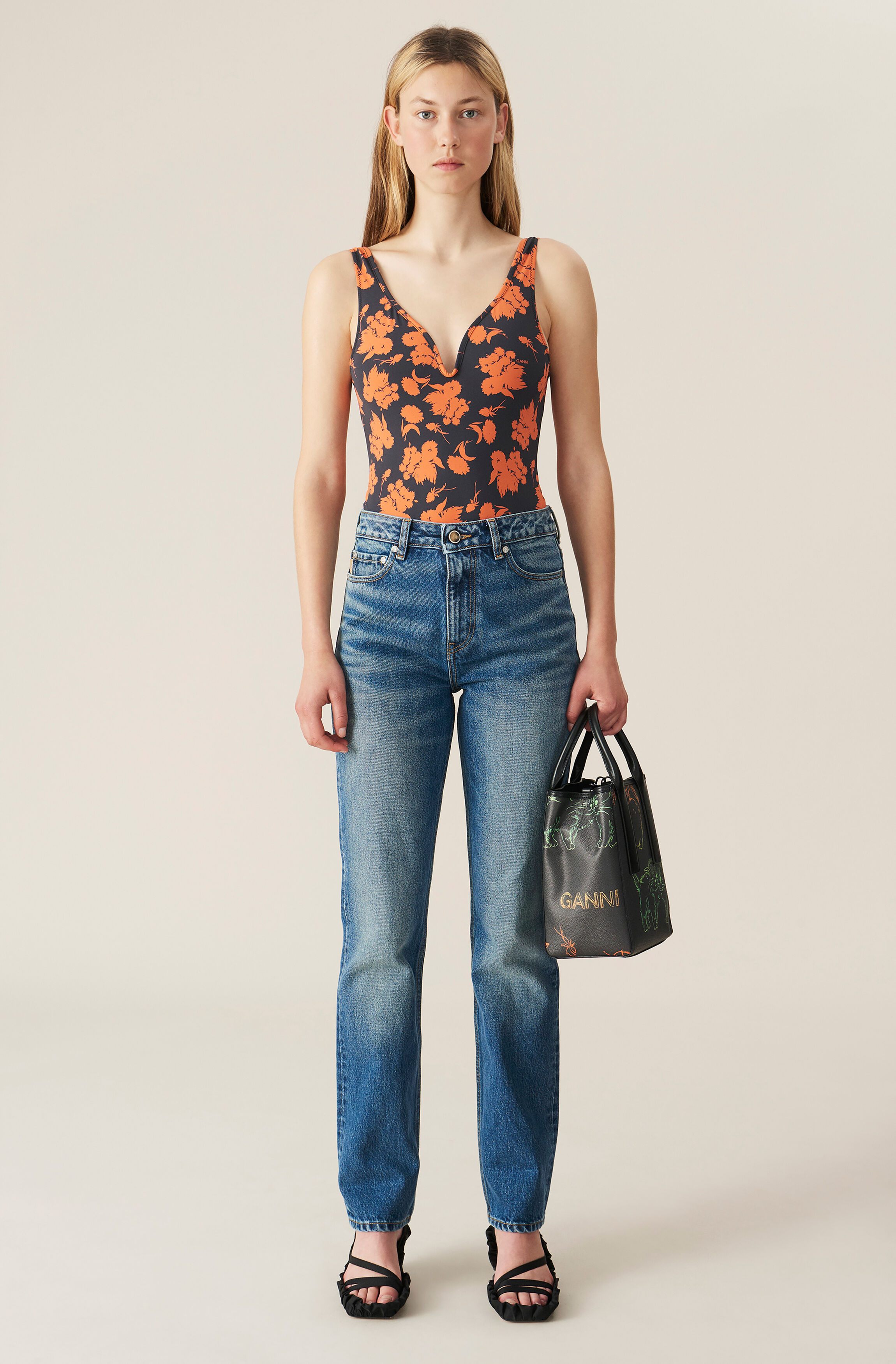 Ganni high rise straight leg jeans clearance