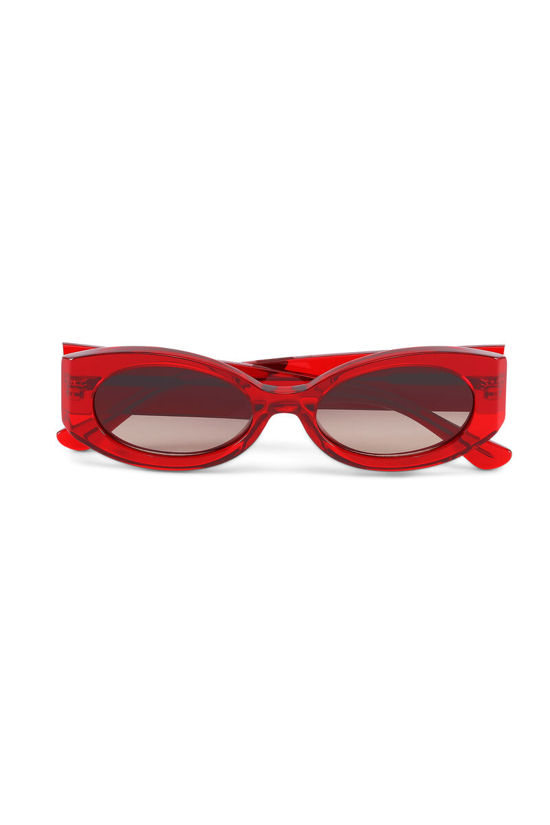 Biodegradable Acetate Oval Sunglasses, Biodegradable Acetate, in colour High Risk Red - 1 - GANNI