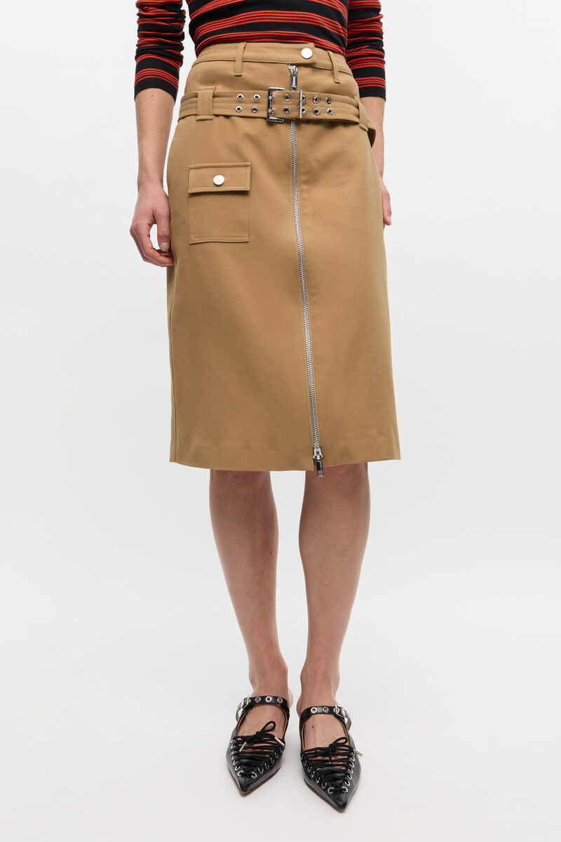 Camel Cotton Midi Skirt, Elastane, in colour Tiger's Eye - 2 - GANNI